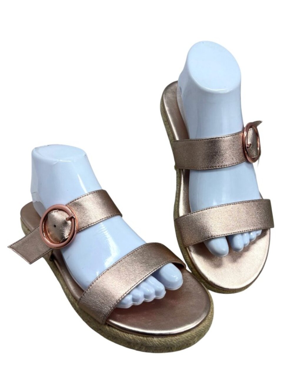 Stuart Weitzman Mykonos Rose Gold‎ Leather 2 Strap Espadrille Platform Sandals